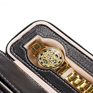 2 4 8 Slots Velvet Lining Black PU Leather <b>Watch</b> Travel Zipper Storage <b>Watch</b> <b>Case</b> - Product Image 2