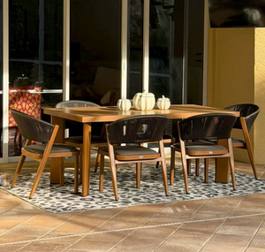 Conjunto de Comedor de Lujo Moderno para Exteriores con Cuerdas Trenzadas, Estilo Elegante, Asientos con Estructura de Aluminio con Aspecto de Teca, Ideal para Villa junto a la Piscina - Product Image 2