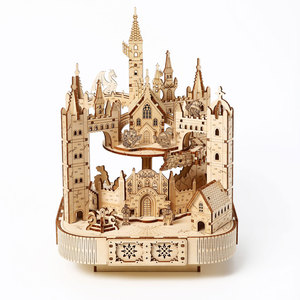 Boîte à musique <span class=keywords><strong>château</strong></span> féerique en bois 3D à assembler soi-même, modè<span class=keywords><strong>le</strong></span> de <span class=keywords><strong>château</strong></span> rotatif en gros - Product Image 1
