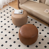 Pouf rond en similicuir PU, repose-pieds compact avec panneaux cousus, siège d'appoint pour canapé, salon, chambre, coin lecture