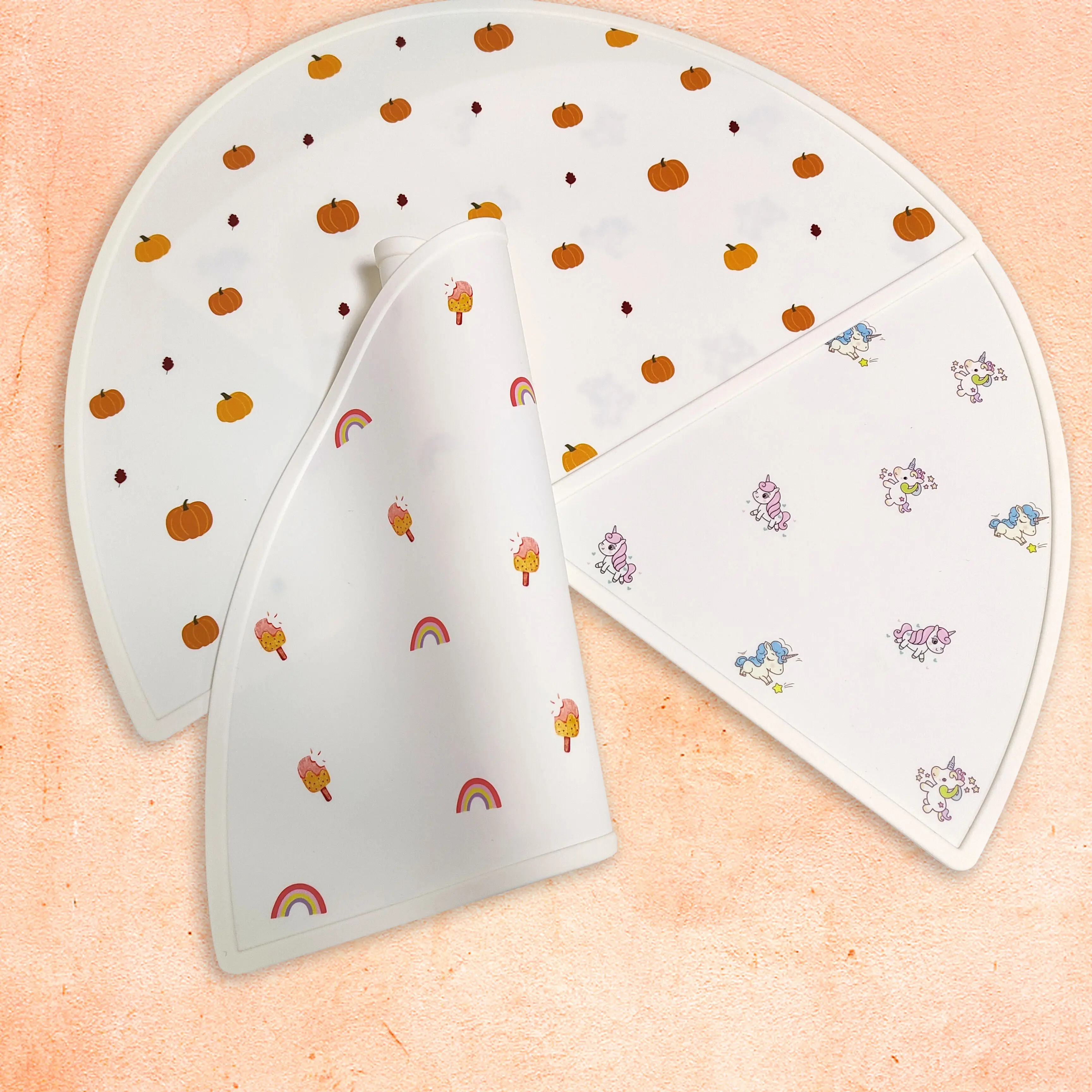 BPA Free Half Round Silicone Placemat Creative Pattern Baby Feeding Placemat For Baby Feeding Anti-Stain Table