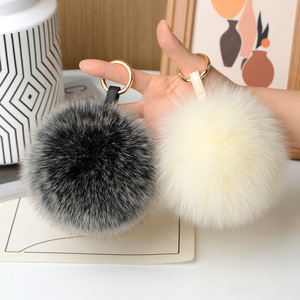 Porte-clés en fourrure de renard véritable et moelleux 10 11 12 13 14 15cm Pompons Ball Car Key Chain Metal Ring Pendant pour femmes - Product Image 3