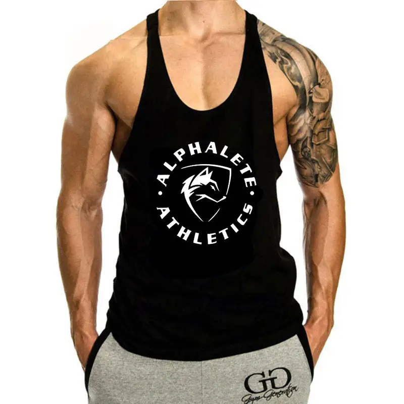 Custom Men's Summer Black Fitness Workout Gym Sports Sexy Tank Top Sleeveless Shirt Running Clothes Singlet Active Wear