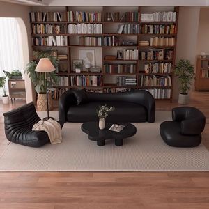 Italian Style <b>Black</b> Leather Sofa Retro Faux Leather Couch for Clothing Store Beauty Salon Reception Lounge Area - Product Image 4