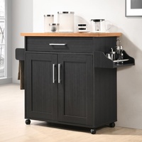 Chariot de cuisine roulant en bois avec porte-serviettes, tiroir à ustensiles et armoire avec étagère à épices