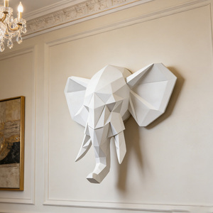 Decorazione Murale 3D a Forma di Testa di <span class=keywords><strong>Elefante</strong></span> Bianco, Arte Moderna Origami Montabile a Parete in Resina - Product Image 5