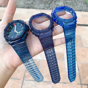 Novo Design Colorido Rubber Watch Strap Case Set Resina Watch Band Para Casio G shock GA2100 para Casioak Watchband