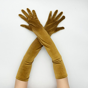 Fête de noël femmes hiver épaissir saphir <span class=keywords><strong>bleu</strong></span> or velours longs gants Cosplay Costume Performance dîner étiquette mitaines - Product Image 4