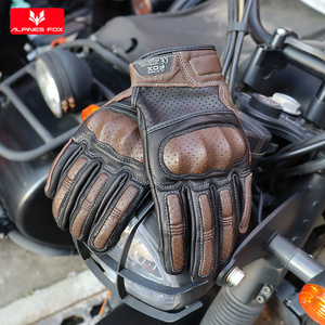 Gants de <span class=keywords><strong>moto</strong></span> vintage à écran tactile en cuir véritable, gants de course sur route rétro pour hommes, équipement de protection <span class=keywords><strong>homologué</strong></span> CE - Product Image 4