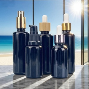 <b>Empty</b> Black UV 20ml 40ml 90ml 110ml 20g 50g Violet Glass Eye Cream <b>Jar</b> and Bottle with Dropper Pump for Cosmetic Packaging - Product Image 5