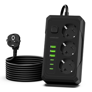 Enchufe <span class=keywords><strong>DE</strong></span> LA UE Tira <span class=keywords><strong>de</strong></span> alimentación Cable <span class=keywords><strong>de</strong></span> extensión <span class=keywords><strong>de</strong></span> 2M Enchufe <span class=keywords><strong>de</strong></span> salidas <span class=keywords><strong>de</strong></span> 3AC con 3 USB 3 Tipo C Tira <span class=keywords><strong>de</strong></span> alimentación Cable <span class=keywords><strong>de</strong></span> extensión multiempresa - Product Image 1