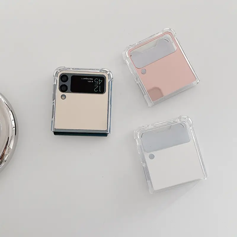 Custodia morbida per telefono a specchio in Tpu antiurto di tendenza per Iphone 14 per Samsung Z Flip 4 custodia in TPU acrilico + PC con coperchio posteriore.