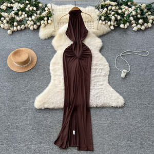 Abito lungo estivo da donna plissettato casual <span class=keywords><strong>con</strong></span> pizzo e logo frontale in tessuto traspirante - Product Image 4