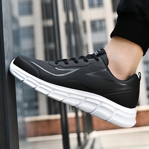Zapatos Casuales de Cuero Negro para Hombre, Talla Grande, Ligeros, Antideslizantes, con Suela Suave, Versátiles para el Trabajo y Correr - Product Image 3