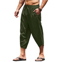 Pantalones Capri de Lino para Hombre al por Mayor, Pantalones Cortos Ligeros de Algodón 3/4, Cintura Elástica con Cordón, Holgados, Casuales, para Playa, Yoga
