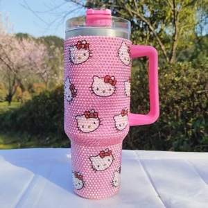 Taza de coche de acero inoxidable de gran capacidad de 40oz al por mayor, diseño de gato de dibujos animados de diamante, succión al vacío, viaje, de hielo' '<span class=keywords><strong>Rey</strong></span>, térmica caliente - Product Image 2
