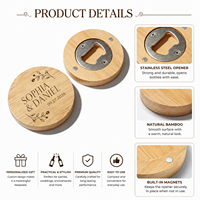 Abridor de Botellas de Bambú Grabado Personalizado - Abridor de Tapas Magnético Personalizado, Regalo para Padrinos de Boda, Recuerdo de Boda para Invitados
