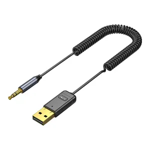 Penerima Pemancar BT 5.0, AUX 3.5Mm Jack Nirkabel Audio USB Dongle Mic Adaptor Musik Stereo untuk Kit Mobil PC TV Headphone