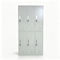 Casier de rangement en acier à six portes de style moderne ; ce produit est résistant à l'humidité et présente une conception autoportante et verrouillable.