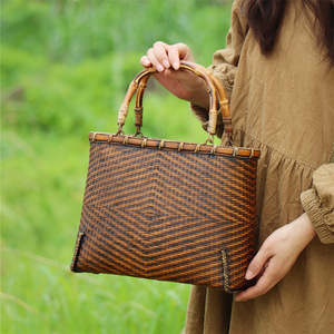 Handmade Bamboo Woven Tote Bag Solid Pattern Women's Carryall For Tea Storage And Daily Use - Product Image 1