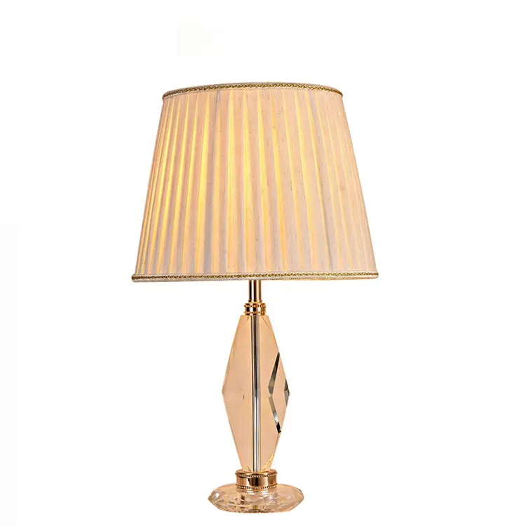 Pantalla de tela lámpara de módulo de vidrio de encaje suave lámpara de mesa de lujo de hotel post