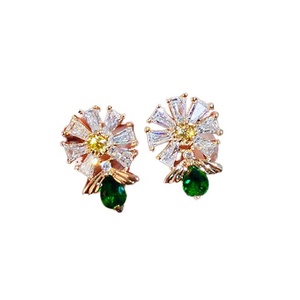 Romantic Small Brass <b>Silver</b> Plated Zircon Flower <b>Stud</b> <b>Earrings</b> for Women-Anniversary Occasion - Product Image 6