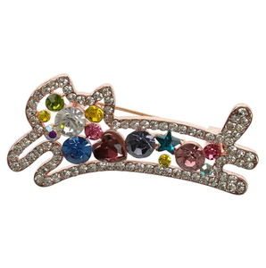 Broche animale en cristal multicolore mignonne, broche en alliage plaqué or rose en forme de chat/chiens ornée de strass étincelants pour filles - Product Image 2