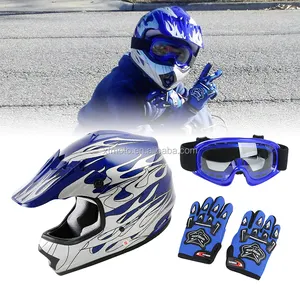 Xf270206 bolinhas jovem azul chama, dirt bike atv bmx capacete de motocross com s m l