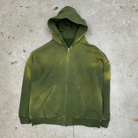 Veste à Capuche Zippée Unisexe Personnalisable en Molleton French Terry, Effet Délavé Singe et Vieilli, Coupe Ample, Plein Zip