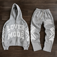 Survêtement rose zippé pour homme avec broderie lettres appliquées, patchwork à bords bruts et pantalon de survêtement large – Vente en gros