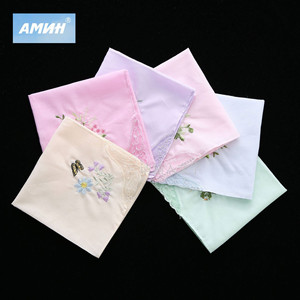 60-Count 28cm algodón peinado japonés bordado cuadrado toalla colorido esquina encaje bordado mujeres pañuelo pañuelos - Product Image 2