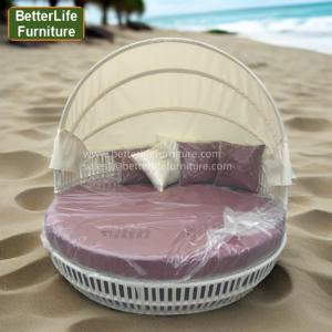 Piscine mobilier d'extérieur ensemble de transat en rotin meubles en poly rotin chaise longue de jardin <span class=keywords><strong>terrasse</strong></span> chambre Spa cour <span class=keywords><strong>lit</strong></span> <span class=keywords><strong>rond</strong></span> à baldaquin - Product Image 5