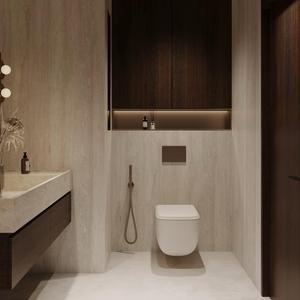 Tùy chỉnh Rock slab Tích hợp lưu vực treo tường rãnh Tủ rửa và tay lưu vực Walnut màu be kết cấu Vanity - Product Image 3