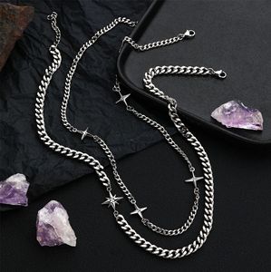 Collana da <span class=keywords><strong>Uomo</strong></span> Hip-Hop con Catena Cubana Spessa in Acciaio Inossidabile Placcato Argento e Ciondolo a Stella - Product Image 3