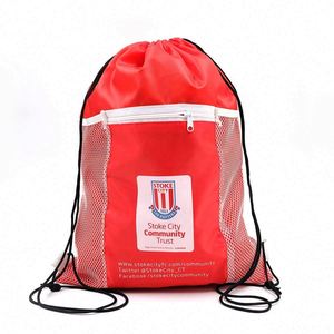 Promotional Draw String Sports <b>Backpack</b> Waterproof Polyester Drawstring Bag With Mesh - Product Image 1