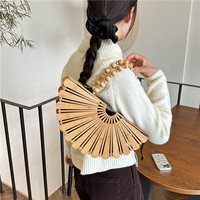 Sac à main tissé européen et américain 2026, style bohème, pour femme, ajouré, grande capacité, avec perles en bois, sac de plage