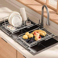 Égouttoir à vaisselle extensible multifonctionnel pour comptoir de cuisine, égouttoir à vaisselle antirouille avec porte-couverts et porte-gobelets
