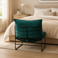 Chaise d'appoint minimaliste à structure métallique avec coussin en velours amovible, mobilier individuel pour hall d'hôtel