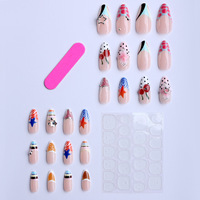 Faux ongles artisanaux en amande avec motifs 3D fleurs, cerises, étoiles et pois, à presser, pour usage professionnel en salon, réutilisables, vente en gros