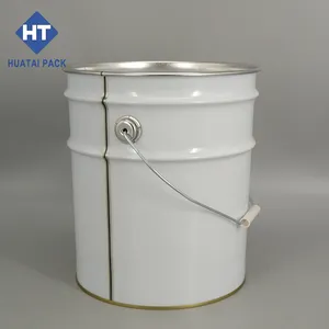 Blue Or White 20L Round Tapered Conical Metal Tin Paint Buckets Pails With Flower Lug Lid Cover For Paint Inks Chemicals