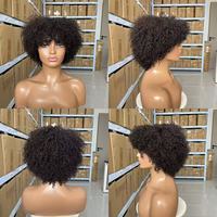 Perruque brésilienne courte coupe pixie en cheveux humains, bouclée Kingky, fabriquée à la machine, pour femmes noires