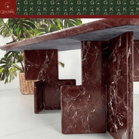 Table rectangulaire de luxe GOLDKING pour cuisine et salle à manger en marbre rouge Rosso Levanto avec pieds géométriques, fabrication OEM ODM directe d'usine