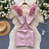 Robe élégante pour femmes à manches bouffantes, corset, volants plissés, mini robe moulante pour soirée, cocktail, soirée