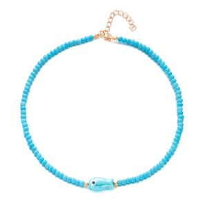 Collana da Donna Trendy in Stile Bohemien con Perle di Ceramica a Forma di Pesce, Motivo Geometrico a Diamante, Dolce Catena per Clavicola Stile Dopamina - Product Image 5