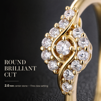 Bague OUGEPHELI en argent S925 avec moissanite taille ronde, motif feuille florale pavée, certificat GRA disponible, vente en gros