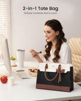 Sac pour ordinateur portable LOVEVOOK avec compartiment isotherme pour le déjeuner, sac pour ordinateur portable 15,6 pouces pour femmes, sac de travail en cuir PU avec porte-gobelet