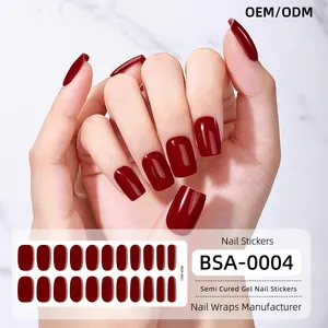 Hot Sale Semi Cured Nail Wraps Without Uv Lamp New Design 22 Gel Nail Strips Nail Polish Stickers