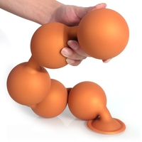 3 Perles Anales en Silicone Liquide Jaune, Design Sphérique, Base à Ventouse Puissante, Long Plug Anal, 100% Étanche, Jouets Sexuels