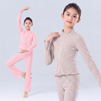 Conjunto de 2 Piezas de Danza para Niñas, Otoño-Invierno, Chaqueta con Cierre y Cuello Alto de Forro Polar y Pantalones Acampanados, Traje Cálido para Práctica de Ballet