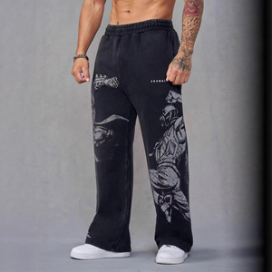 Men's Lightweight Printed Wide Leg Jogger <b>Trousers</b> <b>Elastic</b> <b>Waist</b> Cotton Blend Casual Summer Gym Wear - Product Image 3